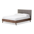 Baxton Studio Alinia Grey Upholstered Walnut Wood Queen Size Platform Bed 123-6828